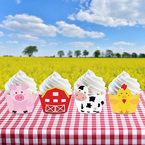 CC HOM E 24 Pack van wandelen boerderij dier boerenplaats Cupcake Wrappers boerderij Baby Shower Party gunst houder, boerderij dier verjaardag Bbq partij decor (pony, boerenerf, haan, koe, varken, schapen)