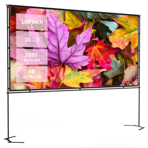 Image of 100-inch Portable Projector Screen with Stand | 16:9 HD 4K Wrinkle-Free Indoor/Outdoor Screen for Home Cinema, Backyard Movies & Camping