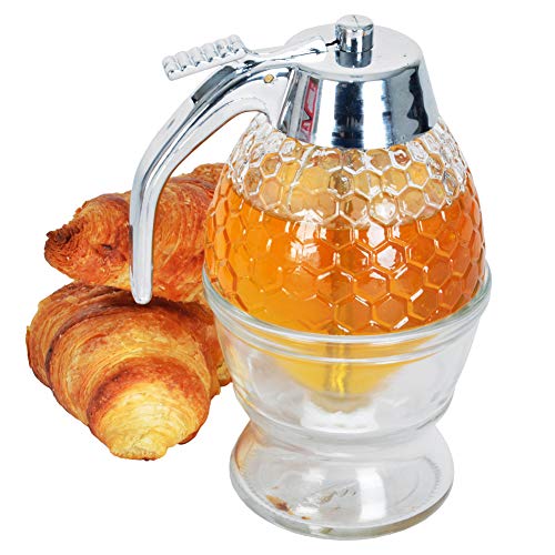 ORION Glas Spender Dispenser für Honig Sirup Honig-Dosierer mit Untersatz Speicher Ständer