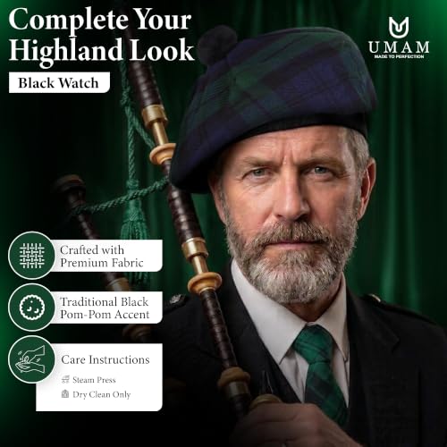 Image of Scottish Tam O' Shanter Hat Tartan Bonnet Pom Pom Wool Flat Cap One Size