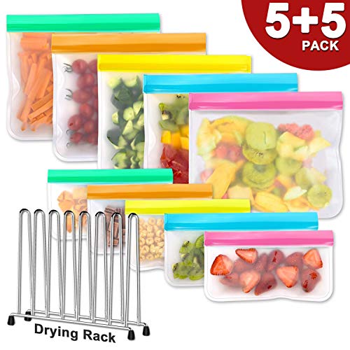 Reusable Storage Bags (Set of 10) - BPA FREE Silicone Fresh Food Bags