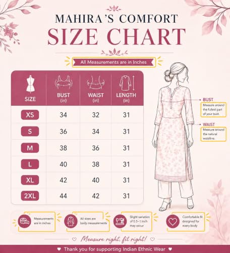 Image of MAHIRA'S Comfort Women's Short Kurti, Rayon Tunic Top with 3 /4 Embroidered Designer Sleeves | Soft Breathable Fabric | Office & Casual Kurti for Jeans, Leggings & Trousers
