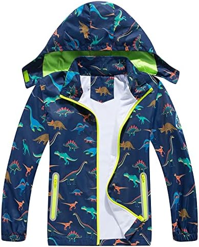 Ovovod Boys Rain Jacket with Detachable Hood Lightweight Raincoats for Kids Windbreaker (Dark Blue, 8-9 Years)