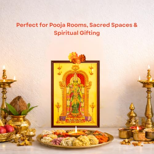 Image of Paramporul Gallery Madurai Meenakshi Amman Gold Foil Photo Frame for Pooja Room, Hindu God Wall Decor, Ready to Hang, 10x14 Inch