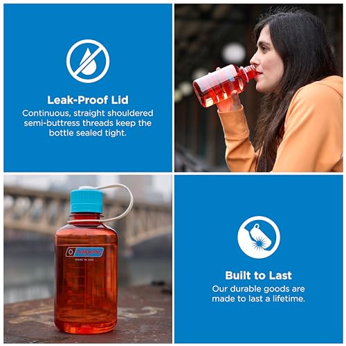 Image of Nalgene 16 oz Narrow Mouth Water Bottle, Thrill & Motion, Flame w /Blue Atoll