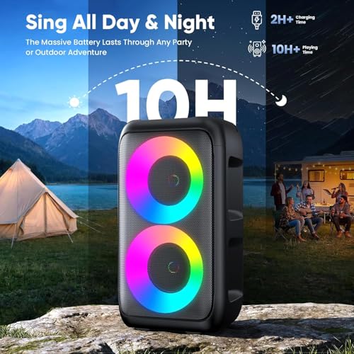 Image of Karaoke Machine for Adults Kids, Portable Bluetooth Speaker with 3 Wireless Microphones, TWS Mode & LED Light, 10H Battery PA System, Home Party Outdoor Camping Birthday Gifts (3 Mics)