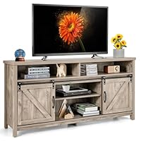 COSTWAY TV Stand for TVs up to 65 Inch, Farmhouse TV Cabinet Media Entertainment Center with Sliding Barn Doors and Adjustable Shelf, 150cm TV Unit Console Table for Living Room Bedroom (Maple Grey)