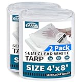 TARPAL 4'x8'（2pack） Semi Clear White Tarp Waterproof Green House Cover with Grommets 7.5mil Clear Poly tarps for Gardening,Farm, Garden,Chicken Coops，Outdoor