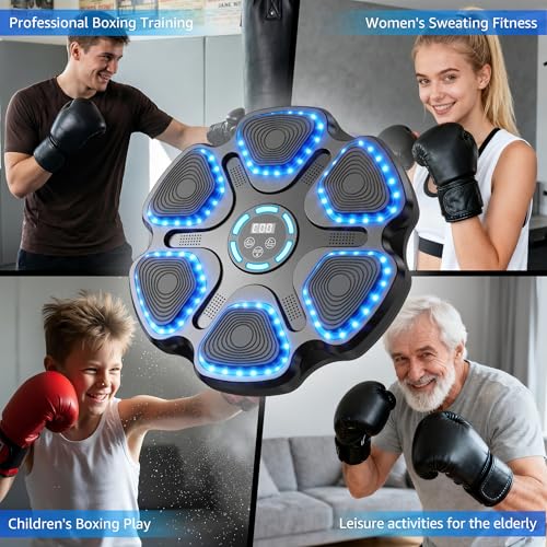 Image of Music Boxing Machine for Kids Adults, Smart Interactive Music Punching Machine with Gloves 11 Modes 9 Speeds Wall Mounted Electronic Boxing Punching Pad for Reaction Training Home Fitness Room Game