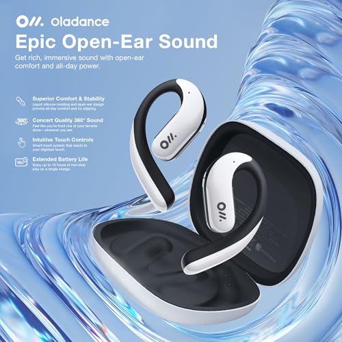Image of Oladance OWS Pro Open-Ear True Wireless Headphones, Noise Cancellation, Stable Bluetooth 5.3 Connection, Amplifier Chip, Virtual Bass, 360 Superior Sound, 16H Playtime, Comfortable Fit (White)