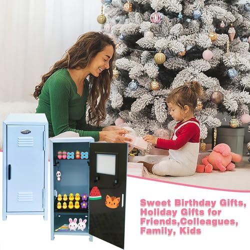Image of Mini Locker with Lock Key Stickers Box Metal Small Locker Mini Locker Miniature Storage Girls Lockbox Desktop Storage Organizer for Cash Money Jewelry Safe Dollhouse Furniture Accessories (Blue)