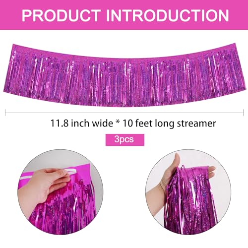 Image of BEISHIDA 3 Packs Metallic Foil Fringe Garland Laser Rose Red Wall Hanging Tinsel Fringe Banners for Car Floats Bridal Shower Wedding Birthday Valentine's Day Anniversary Party Decoration(30 Feet)