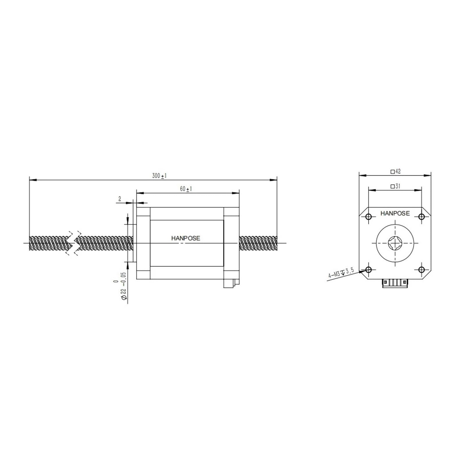 NEMA17 Motor Paso a Paso de Tornillo pasante, 42HA60-T8 Tornillo de Avance 1.7A 70N.cm 200MM Motor Paso a Paso Lineal for Impresora 3D CNC(Lead Range 2mm)
