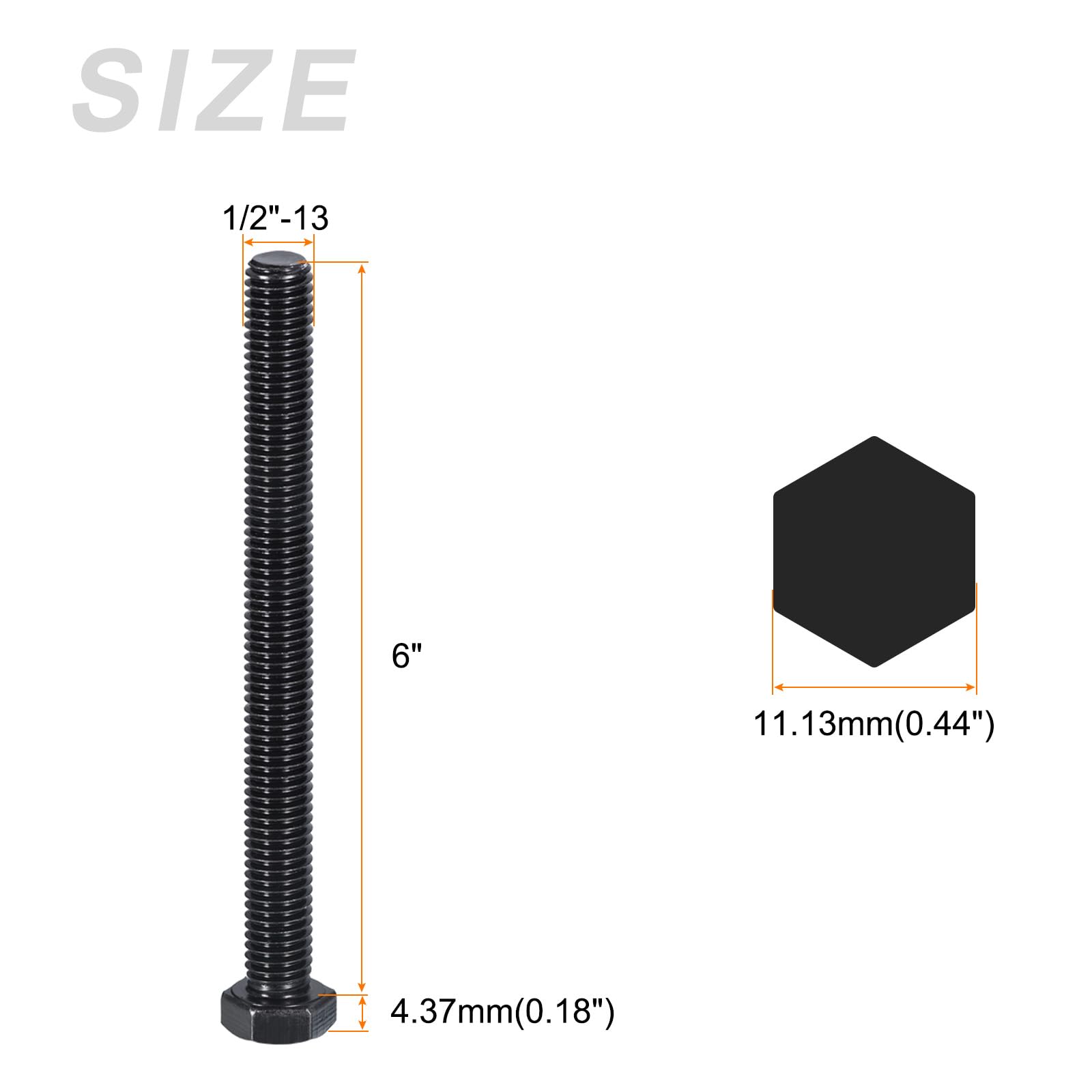 METALLIXITY Hex Head Bolts (1/2-13 x 6") 2Pcs, 304 Stainless Steel 18-8, Fully Threaded, External Hex Drive - Image 2