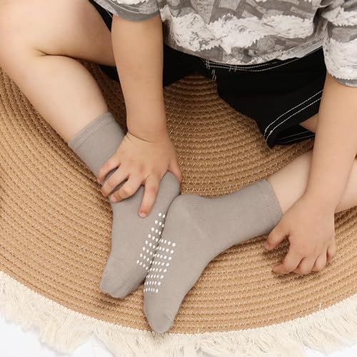 Image of JAKIDAR 12 Pack Baby Socks Cotton Crew Toddler Socks Grips Non Slip Bottom Kids Socks