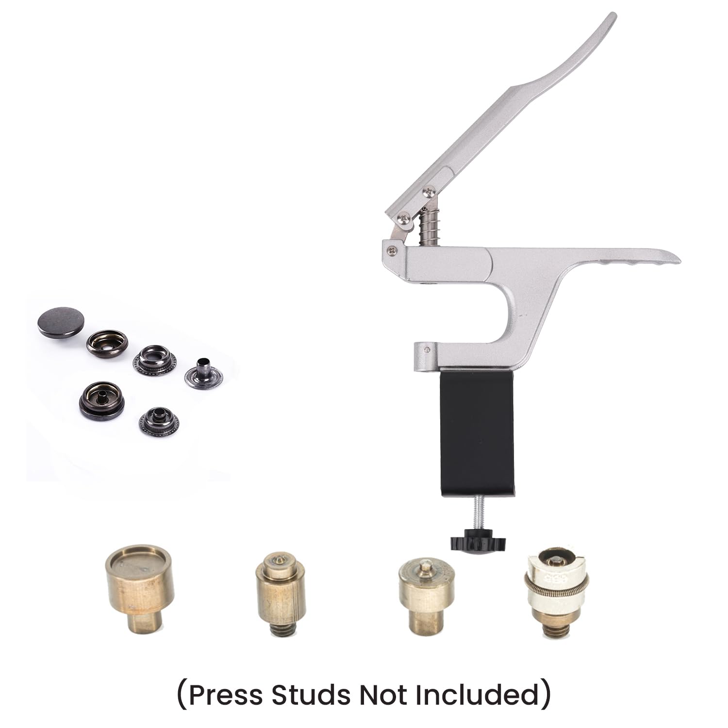WedDecor Juego de troqueles de botones a presión de 15 mm y alicates ZYT plateados con abrazadera de banco, botones sin costura, kit de herramientas de instalación para chaqueta de cuero, bolso, arte