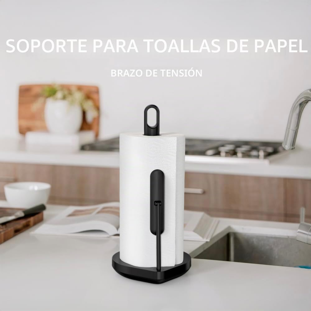 simplehuman Tension Arm Standing Paper Towel Holder, Heavy-Duty, Easy One-Handed Tear, Countertop Kitchen Paper Towel Dispenser, Black Stainless Steel