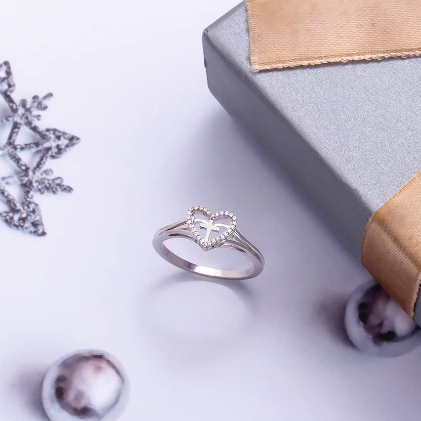 Cali Trove 1/20 CT Natural Diamond Heart Cross Rings for Women | Diamond Fashion Rings | Religious Heart Cross Rings | Gifts for Her | Promise Rings Jewelry Gifts for Women3