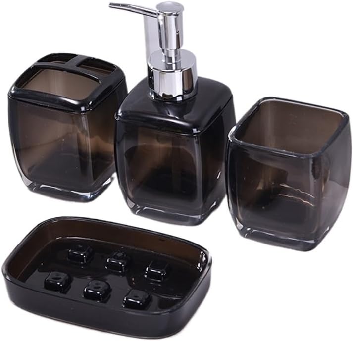 Bathroom Black Simple Four-piece Toothbrush Holder Lotion Bottle Soap Box Wash Set(E)