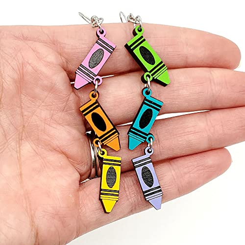 Cute Dangling Crayon Teachers Earrings for Women Handmade Funny Pencil Book Wood Drop Dangle Earrings Rainbow Lightweight Acrylic Reading Earrings Gifts2