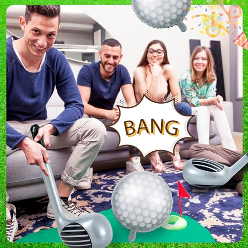 Image of 16 Pcs Golf Balloons Set 18'' Ball and 30 Club Shaped Foil Balloons for Birthday Party Decorations Golf Themed Events Sports Party Favors