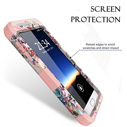 Galaxy S7 Case, Hocase Heavy Duty Protection Shock Absorbent Silicone Bumper+Hard Plastic Dual Layer Full-Body Protective Phone Case For Samsung Galaxy S7 (Sm-G930) - Peony Flowers/Rose Gold #TOP2