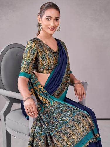 Image of Satrani Women's Crepe Printed Saree with Unstitched Blouse Piece