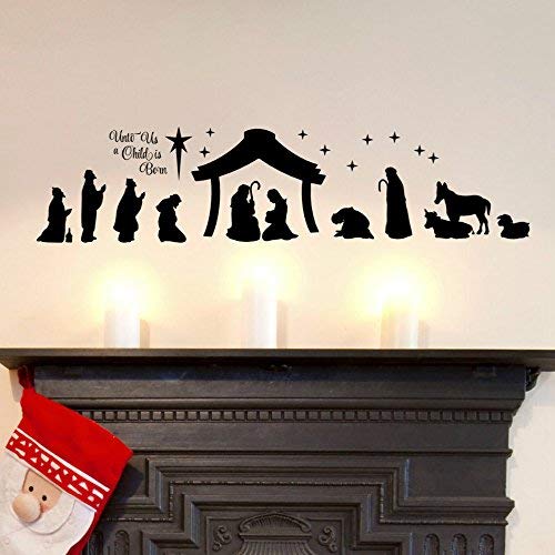 Dxling Large Christmas Nativity Scene Wall Decor Stickers Unto Us A Child Is Born Nativity Vinyl Wall Decal - Christian Decor Mural Ya296 (Black) #TOP16