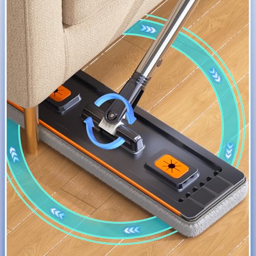 Image of MechHeaven's Flat Mop and Bucket Set with Ultra-Fine Fiber, Magic Metal Handle, Self-Wringing System, Dust-Proof Design for Floor Cleaning, Reusable