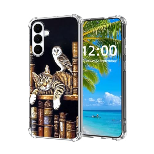 ETLKJVBL for Samsung Galaxy S26 Case, Striped Cat Books Shelf High-Definition Painted Back Cover with Soft Transparent TPU Bumper, Shockproof Protective Case