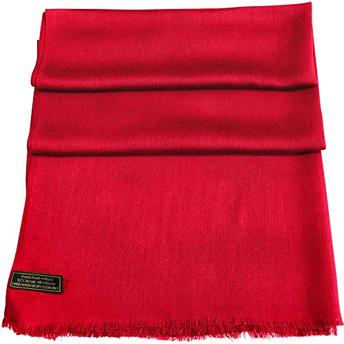 CJ Apparel Red Solid Color Fringe Design Nepalese Shawl Seconds Scarf Wrap Stole Throw Head Wrap Pashmina Hand Made in Nepal New4