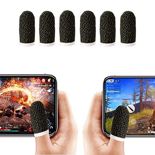 Finger Sleeve, Breathable PUBG Mobile Game Controller Finger Sleeve Touch Screen Finger Cot with Conducting Wire Fiber for Mobile Game, Rules of Survival, for Android iOS Tablet (6 Pack)