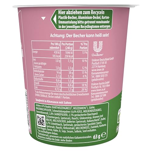 Knorr Pasta Snack Pot Käse & Sahne leckere Instant Nudeln fertig in nur 5 Minuten 1x 63g – Bild 3