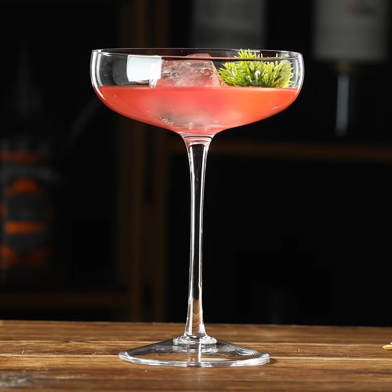 Cocktail Coupe Glasses, Set of 4, 6 Oz Crystal Clear Stemmed Glasses for Manhattan, Martini, 5.8 Inch Height