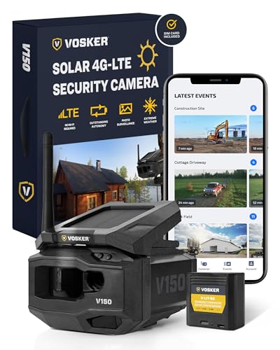 VOSKER V150 Solar-Powered LTE Cellular Security Camera | Motion activated sensor wireless camera | Receive Photos on Your Mobile App (Weather-Resistant IP65) (V150)