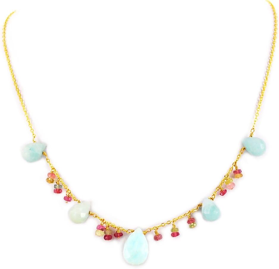 Blue Moss Opal & Tourmaline Necklace with Gold Filled Clasp 19" N15082017