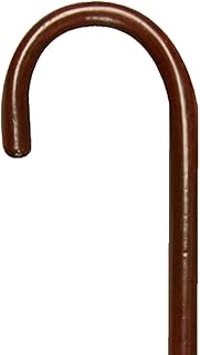 PCP Solid Ash Wood Cane, Round Handle, Crook Style, Walking Aid with Slip Resistant Rubber Grips, Mahogany