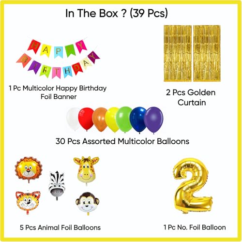 Image of Birthday Decoration Items Kit | Jungle Safari theme | Multicolor Theme Decoration for Kids | Birthday Decoration (2 YR)