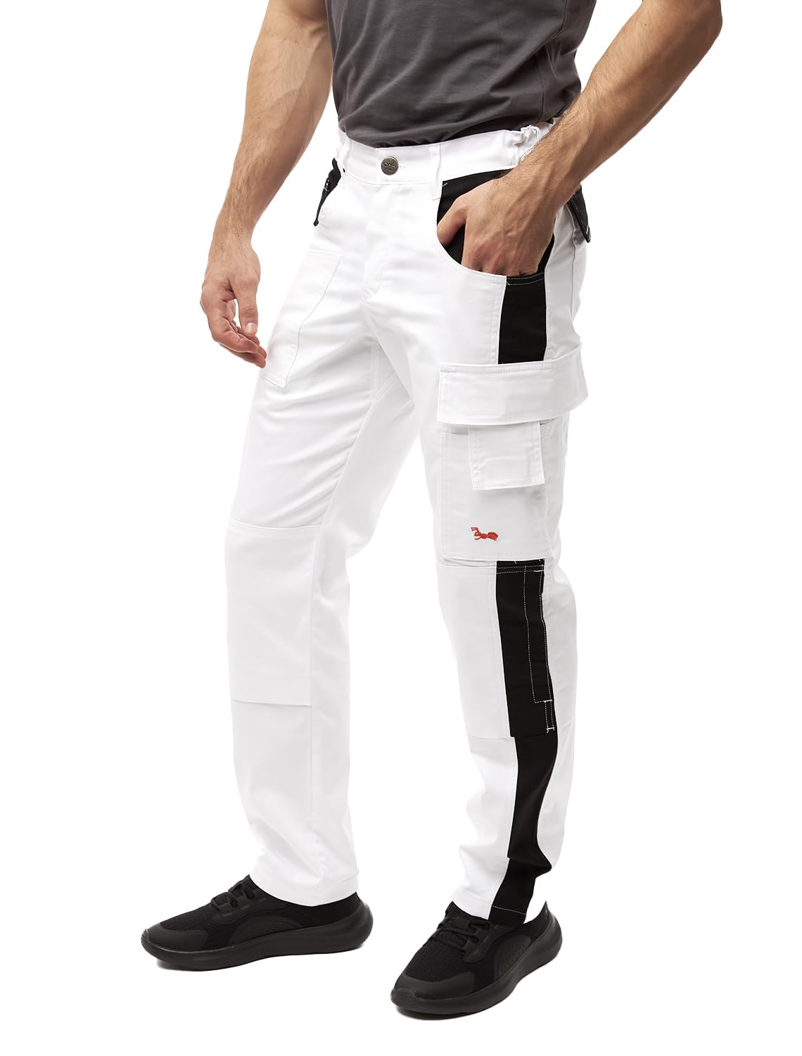 strongAnt® - Pantalon de Peintre élastique, Les plâtriers Pantalon de Travail Blanc Poches pour genouillères, Fermeture éclair YKK + Bouton YKK - Fait dans l'UE -Cotton 260 gm