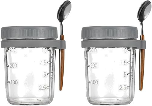 2 Pack Glass Cup With Silicone Spoon 400ML - Grey