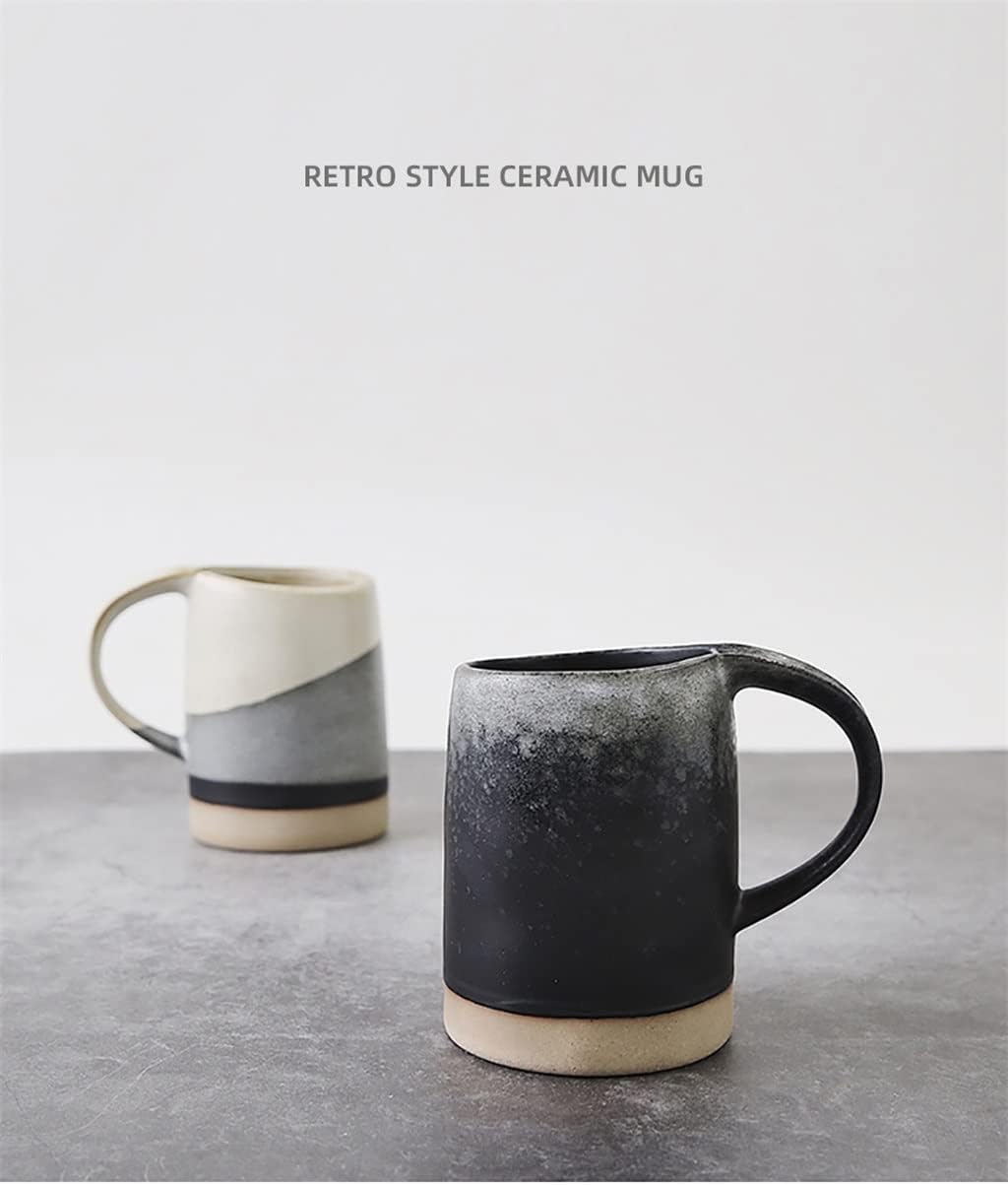 Ceramic Mugs With Handle And Wood Spoon Handmade Coffee Cups Irregular Shaped Tea Milk Mug Cup(C)