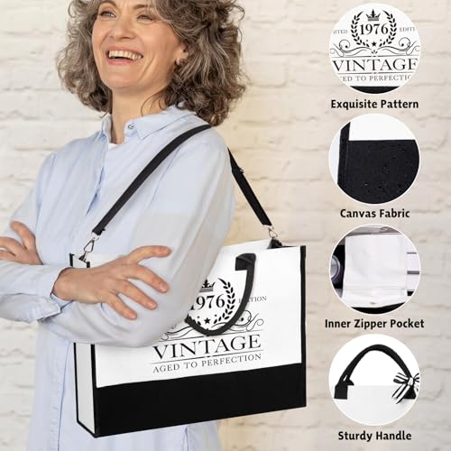 Image of iAOVUEBY 50th Birthday Gifts for Women Her, Cool Gifts for 50 Year Old Woman, Fifty Birthday Canvas Tote Bag Glass Cup Candle Gift Basket Ideas Daughter Mom Sister Friend Wife Coworkers