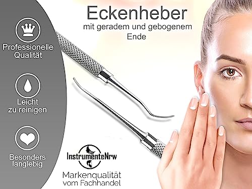 Eckenheber mit geradem und gebogenem Ende als Spezialmodell für Fußpflege und Nagelpflege