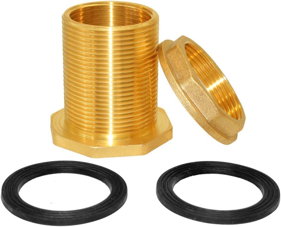 Brass Bulkhead Fitting 1" Female 1-1/4" Male Thread Water Tank Connector with Rubber Ring
