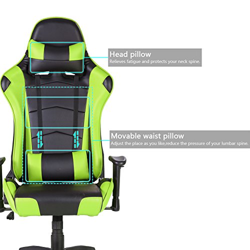 Racing-Silla-Gamer-IntimaTe-WM-Heart-Silla-Gaming-de-Ergonomica-Silla-con-Reposacabeza-Apoyo-y-Cojin-Lumbar-Cuero-Sintetico-PU-para-Los-Jugadores-de-PC-Gamer-Verde