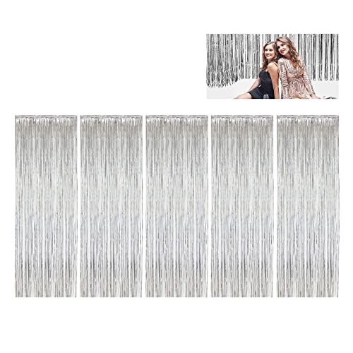 cnoicion 5 cortinas de espumillón plateadas Cover