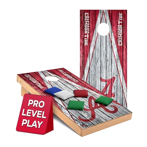 Tailgate Pros 2x4 Solid Wood Customized Cornhole Board Set with Bags Weatherproof Wood Corn Hole Games for Adults for Summer Outdoor Games Alabama