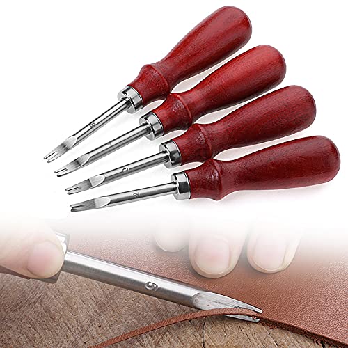PoeHXtyy 4pcs bord cuir biseau haut acier au carbone manche en bois coupe biseau cuir skiver outil 0,8 mm, 1,0 mm, 1,2 mm, 1,5 mm Cover