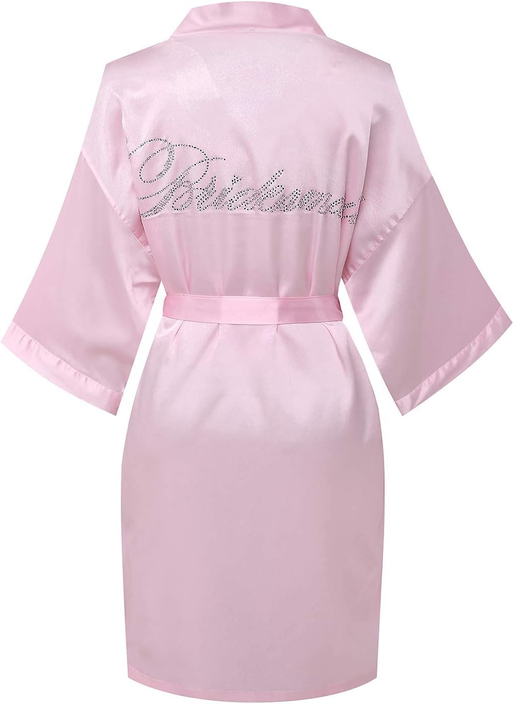 Women's Satin Kimono Robe for Bridesmaid and Bride Wedding Getting Ready Kimono with Rhinestones Dressing Gown