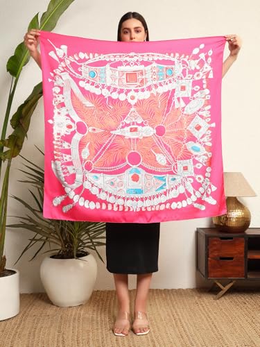 Image of Ravaiyaa - Attitude is everything Women Silk Digital Print Large Square Scarf Breathable Lightweight Neckerchief Printed Headscarf 40 inch x 40 inch Inch